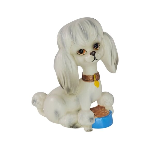 Vintage Norcrest Ceramic Poodle Figurine With Blue Bowl A164 - Picture 1 of 8